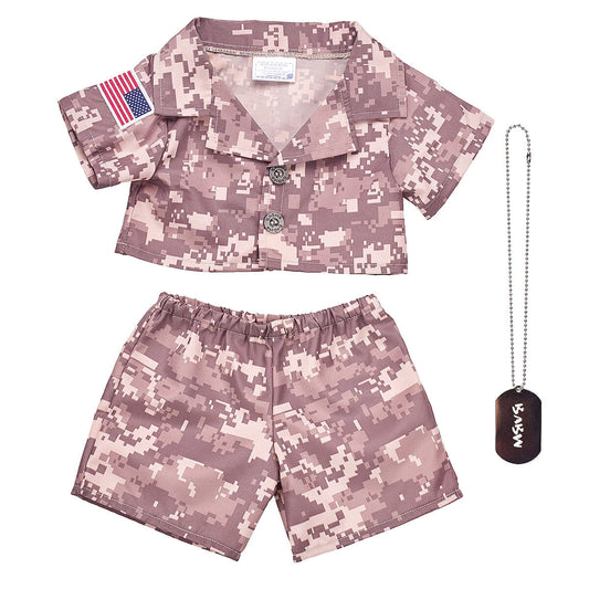 Khaki Digital Camo Uniform with USA Flag for Stuffed Animals | Build-A-Bear® - US 8038