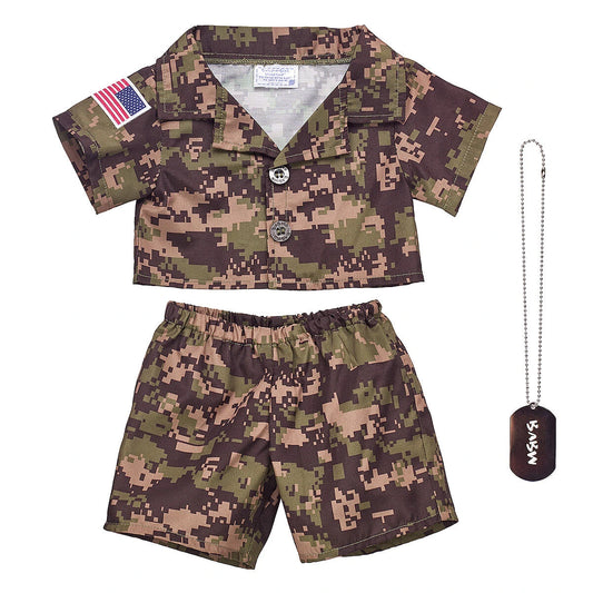 Green Digital Camo Uniform with USA Flag for Stuffed Animals | Build-A-Bear® - US 6182