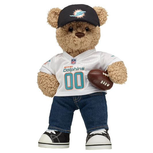 Miami Dolphins Timeless Teddy Bear Fan Hat &amp; Football Set - US 5610